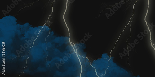 Mountainous Cumulus Clouds Boiling in the Summer Sky. White cloudiness, mist or smog overlay backgrounds. Wide sky and clouds dark tone. Dark cloud at evening sky with thunder bolt .