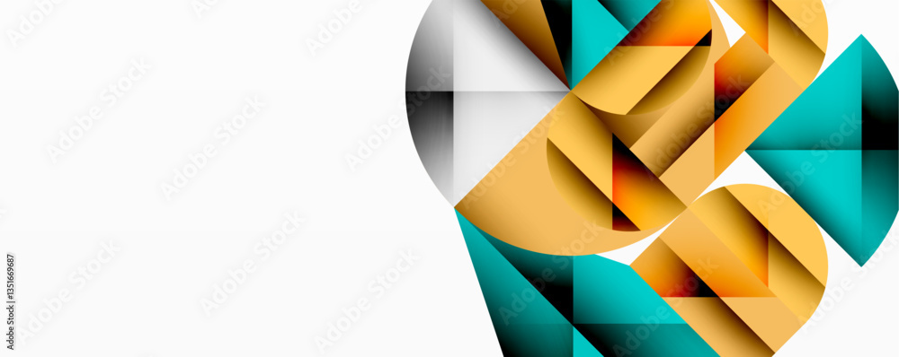 Obraz premium Abstract geometric design with intersecting circles, triangles, squares and sharp angles creating a layered composition with gradients, depth, and contrast