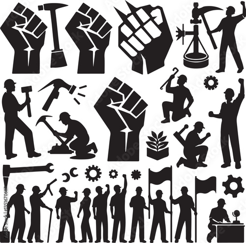 "International Workers' Day Silhouette Vector Bundle"