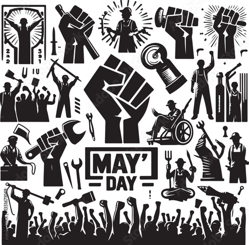 "International Workers' Day Silhouette Vector Bundle"