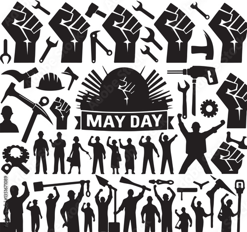 "International Workers' Day Silhouette Vector Bundle"