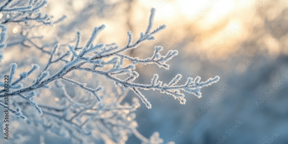 Frost covers branches at sunrise Frost covers branches at sunrise