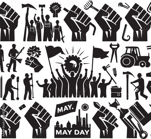 "International Workers' Day Silhouette Vector Bundle"