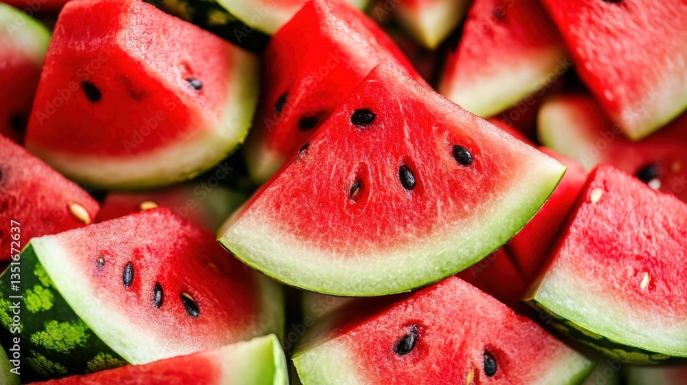 Close-Up of Fresh Juicy Watermelon Slices with Seeds Close-Up of Fresh Juicy Watermelon Slices with Seeds