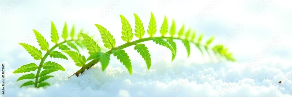 Delicate fern fronds unfurl on a snowy surface, nature, white background, ferns Delicate fern fronds unfurl on a snowy surface, nature, white background, ferns