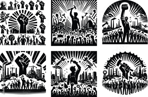"International Workers' Day Silhouette Vector Bundle"