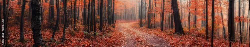 Fototapeta premium Autumn path through a misty forest