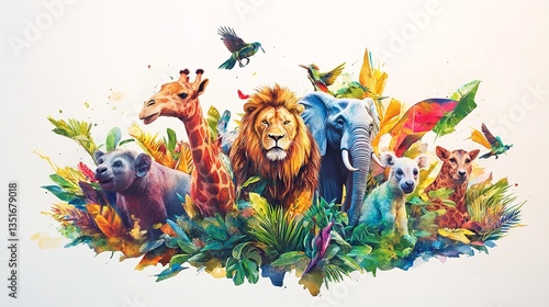 Vibrant and playful watercolor menagerie featuring