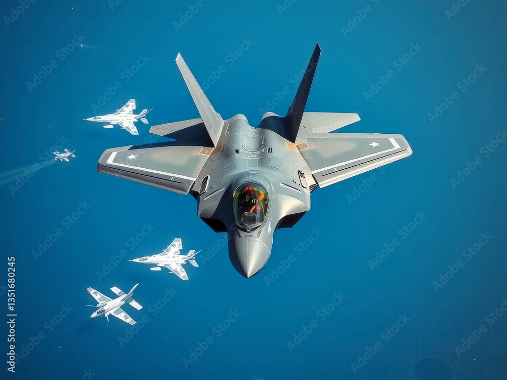 A fighter jet is flying in the sky with other jets behind it. The fighter jet is the main focus of the image