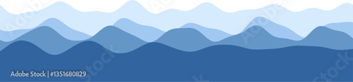 Abstract blue mountain landscape with overlapping wavy hills.