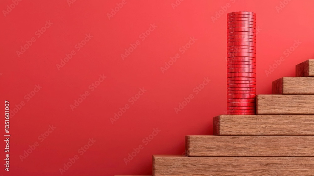 Coins rolling down a staircase with an interest rate symbol, symbolizing the decline in financial returns and the negative effects of decreasing interest rates on investments. , Minimalism Clean and Coins rolling down a staircase with an interest rate symbol, symbolizing the decline in financial returns and the negative effects of decreasing interest rates on investments. , Minimalism Clean and