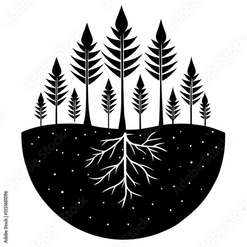 A forest regrowing from a single seed silhouette vector illustration