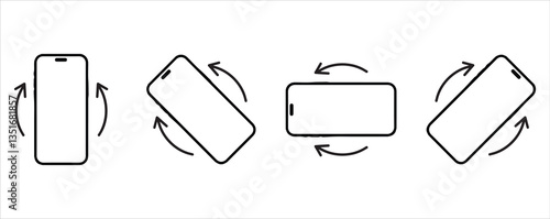 Icons of Rotate smartphone. Mobile phone screen rotate arrow icons set, Phone screen vertical or horisontal turn.