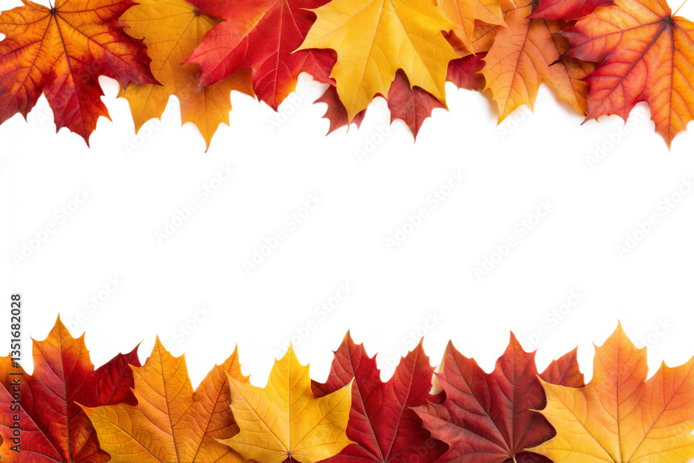 Fototapeta premium Autumn leaves border isolated on transparent background. Png