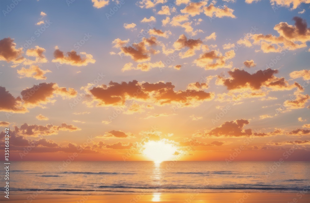Obraz premium 夕焼け, 海, 太陽, 空, 日の出, 海, 水, 自然, 地平線, 雲, 浜, 風景, 雲, オレンジ