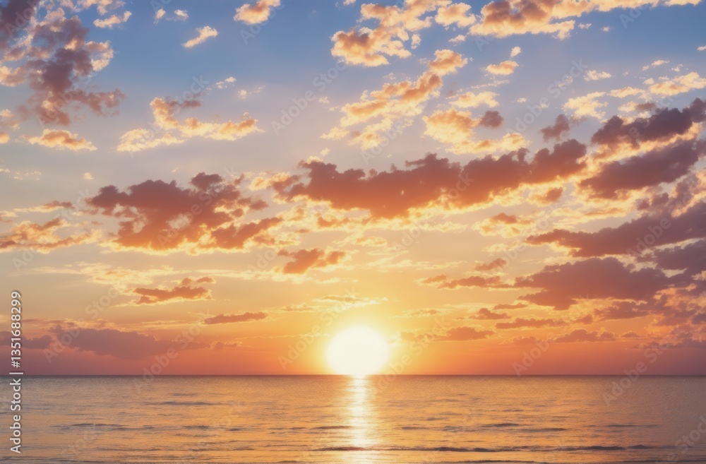 Obraz premium 夕焼け, 海, 太陽, 空, 日の出, 海, 水, 自然, 地平線, 雲, 浜, 風景, 雲, オレンジ