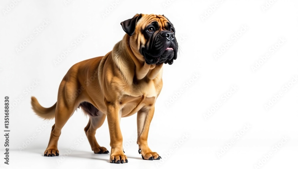 Majestic mastiff, powerful stance, white background, majestic, breed standard, canine photography Majestic mastiff, powerful stance, white background, majestic, breed standard, canine photography