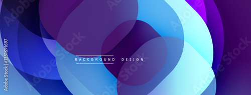 Circular abstract design with overlapping translucent circles and round shapes, blending gradients and smooth curves, creating depth, contrast, and a dynamic visual effect