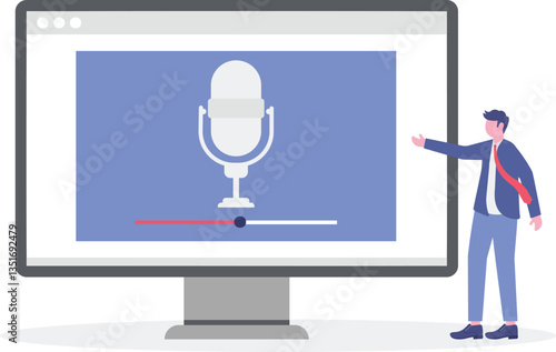 Podcast content concept. Podcasting app, radio advertising, broadcasting station, streaming, online event, blog,

