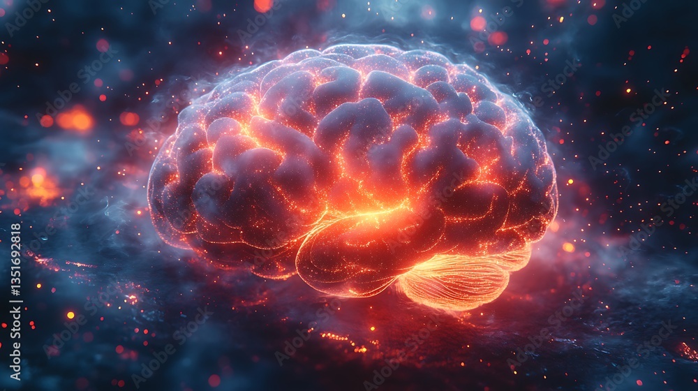 Fototapeta premium Sci fi inspired glowing brain with network effects high resolution picture