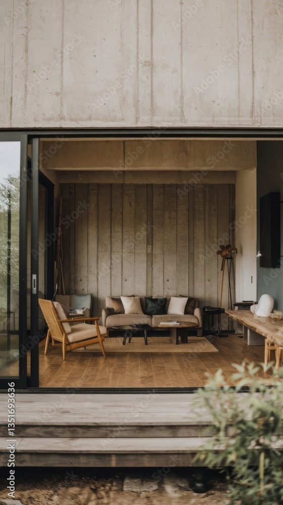 Empty room with empty concrete wall background in modern house, minimal interior design of cozy home Empty room with empty concrete wall background in modern house, minimal interior design of cozy home