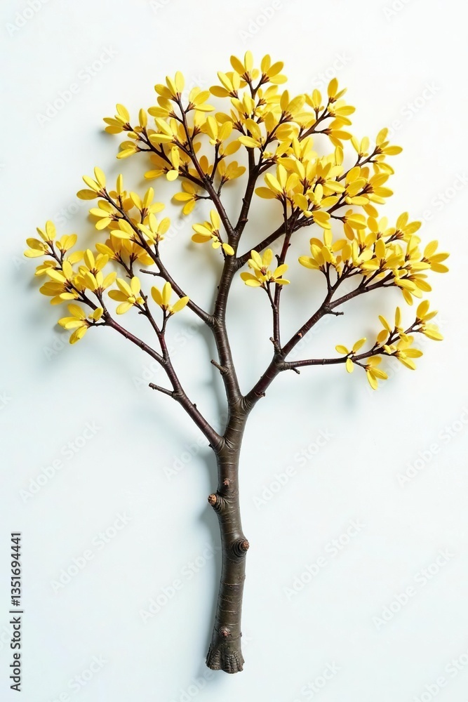 Branches with different levels of maturity on a pristine white surface, unique, nature Branches with different levels of maturity on a pristine white surface, unique, nature