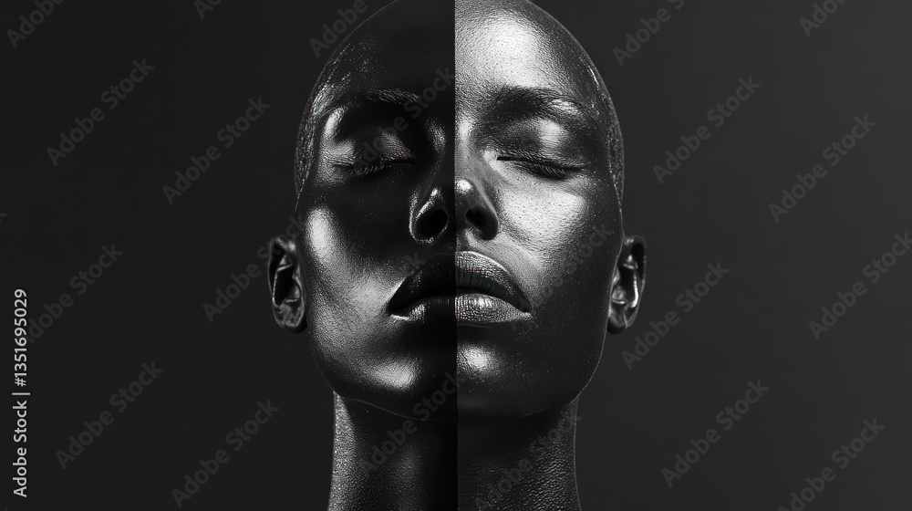 Black and white woman's face, studio Black and white woman's face, studio