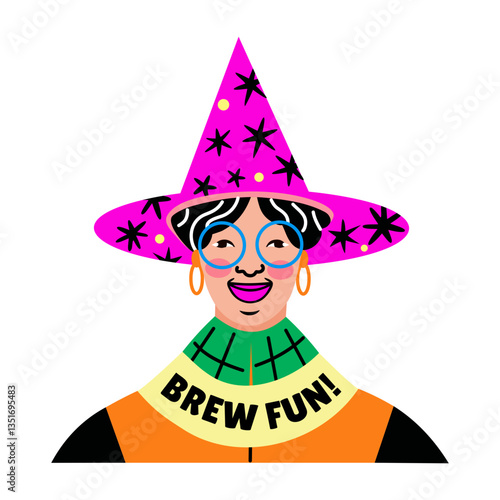 A flat style sticker of a party girl having brew fun 