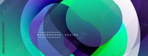 Circular abstract design with overlapping translucent circles and round shapes, blending gradients and smooth curves, creating depth, contrast, and a dynamic visual effect