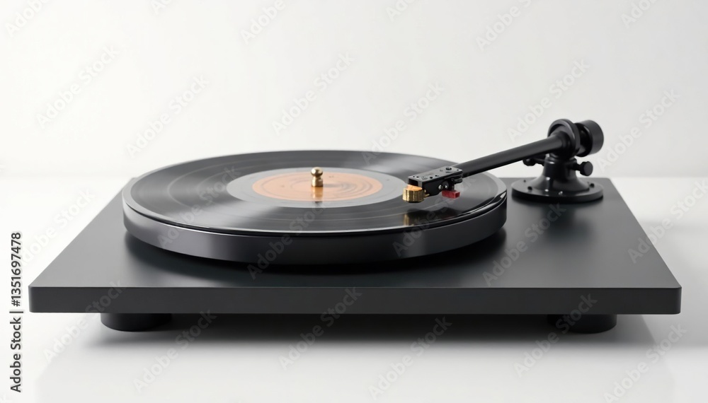 Turntable vinyl record player on pristine white backdrop, dj, disc, equipment Turntable vinyl record player on pristine white backdrop, dj, disc, equipment