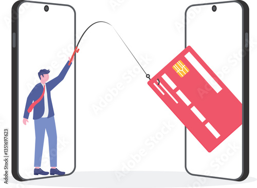 Hackers take credit card information by phishing online. Digital online cybercrime idea, hacking, phishing,
