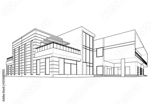 house building sketch architecture 3d illustration