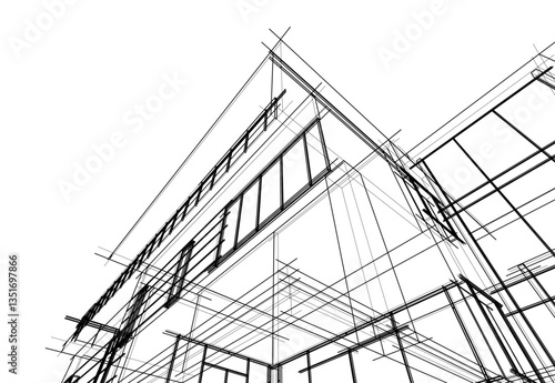 house building sketch architecture 3d illustration