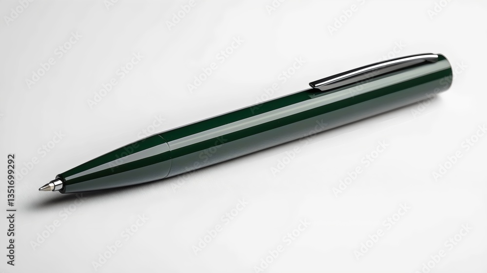 A green pen with a black tip sits on a white background A green pen with a black tip sits on a white background