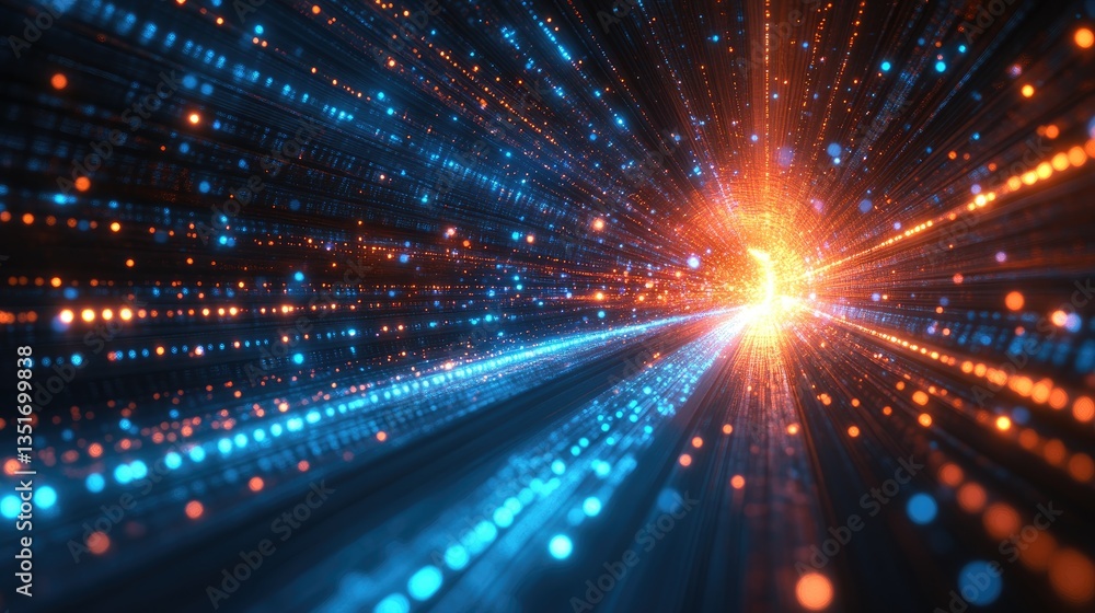 Obraz premium Digital tunnel, light streaks, data flow, abstract background, tech concept