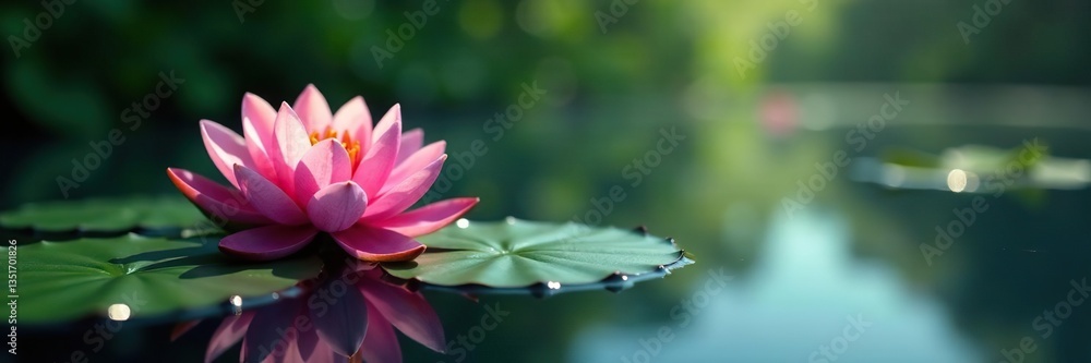 Water lily pad with water reflections and aquatic life, lake, flowers Water lily pad with water reflections and aquatic life, lake, flowers
