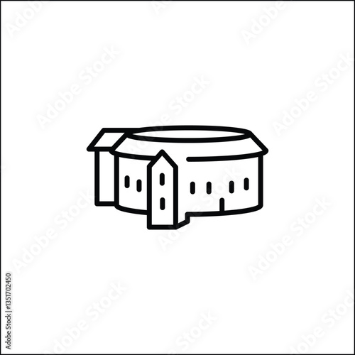 Globe Theatre icon. Simple illustration of the historic Globe Theatre, a famous cultural and architectural landmark in London. Ideal for use in web design, mobile apps. Vector illustration.
