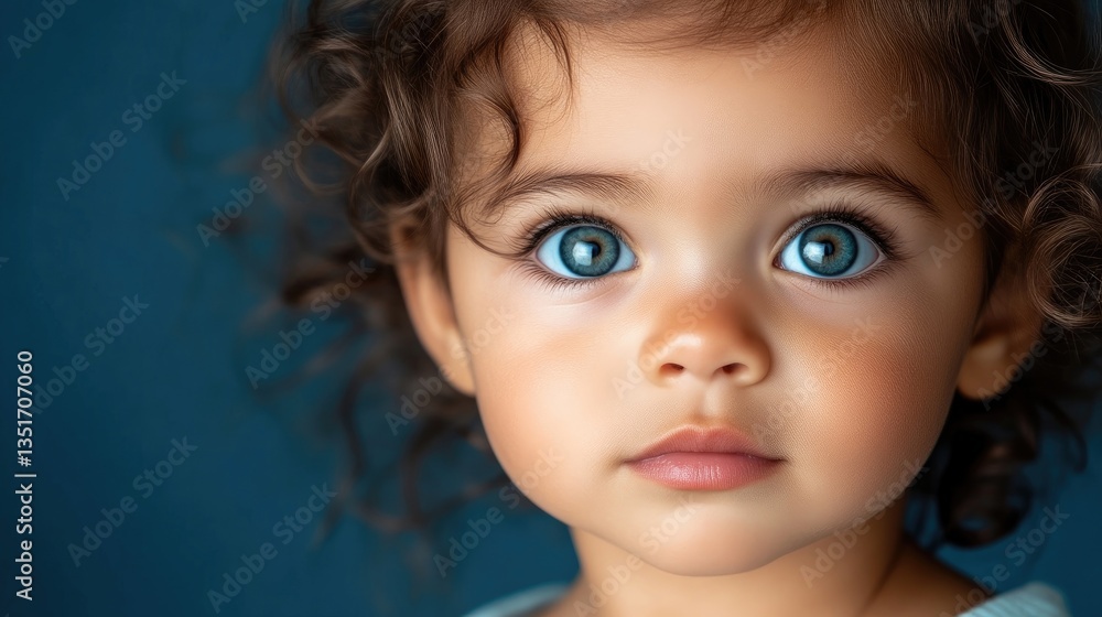 Close-up portrait of a toddler girl with captivating blue eyes. Sweet, innocent expression. Curly hair Close-up portrait of a toddler girl with captivating blue eyes. Sweet, innocent expression. Curly hair