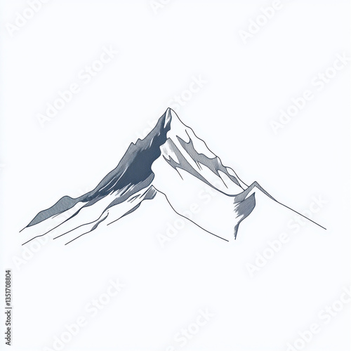Stylized illustration of a majestic snow-capped mountain peak. isolated on white.