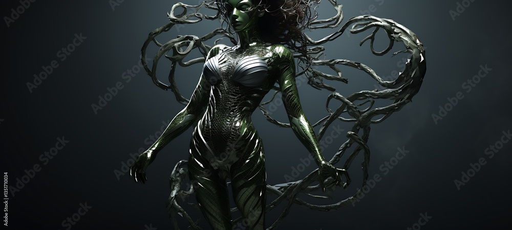 A fierce medusa dryad Snake with an armoured shield Diamond, ai generative A fierce medusa dryad Snake with an armoured shield Diamond, ai generative