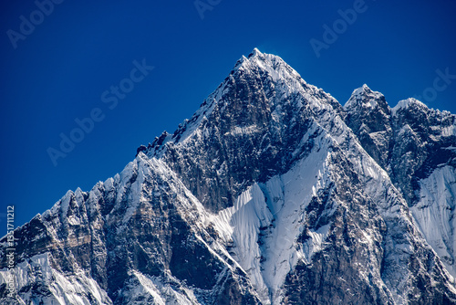 Lhotse, Lhotse Middle, Lhotse Shar, Lhotse fourth highest Mountain on Earth, Himalay, Elevation of the Main Peak of Lhotse 8516 m, Khumbu, Khumbu Valley, Glacier, on the Way tot he Everset Base Camp, 