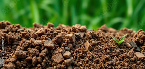 Obraz na płótnie Close-up of diverse soil textures against a vibrant green backdrop, farm, planting w salonie