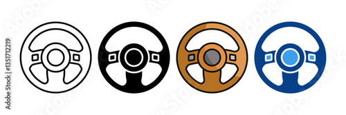 Steering Wheel  Icon Set Multiple Style Collection