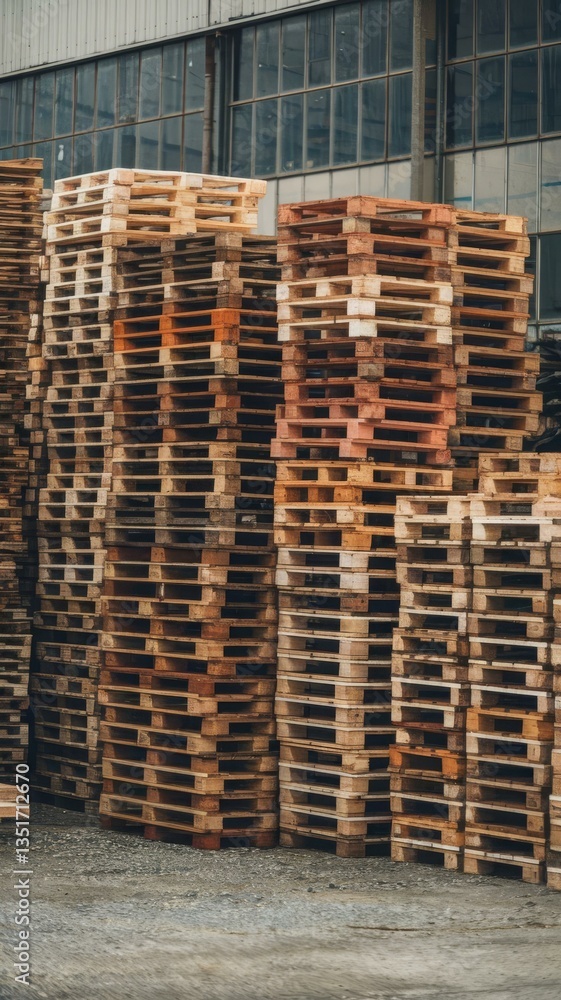 Stacks of wooden pallets in a warehouse yard of factory Stacks of wooden pallets in a warehouse yard of factory