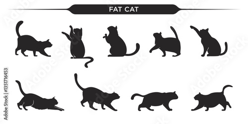 Vector illustration of various fat cat silhouettes