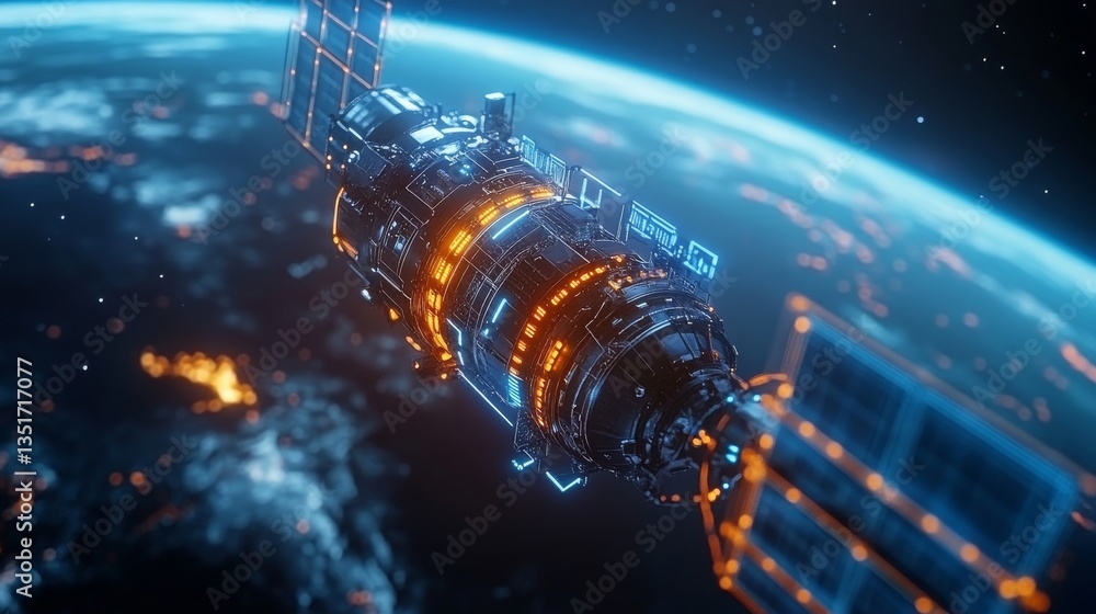 Futuristic Satellite Orbiting Earth Space Exploration Digital Art Cosmic Environment Aerial View Advanced Technology Futuristic Satellite Orbiting Earth Space Exploration Digital Art Cosmic Environment Aerial View Advanced Technology