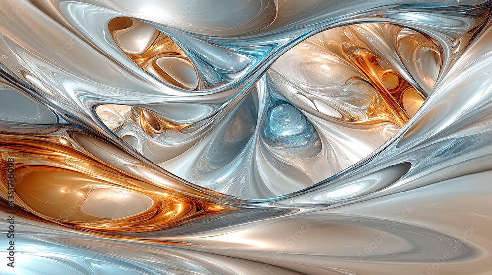 Abstract swirls of silver, gold and blue merge into complex, elegant design Abstract swirls of silver, gold and blue merge into complex, elegant design