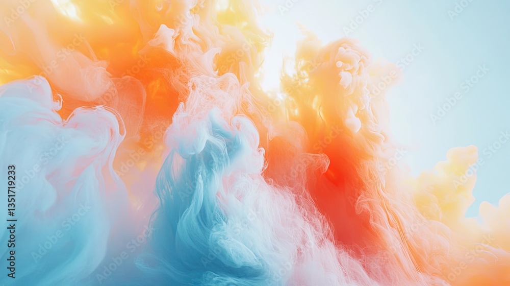 Fototapeta premium Abstract Swirl Ethereal Orange, Blue, White Ink Cloudscape Texture Background