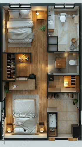 Modern Apartment Floor Plan: Luxurious Two-Bedroom Design