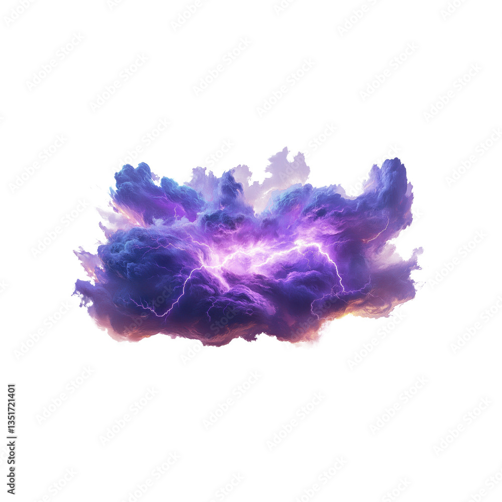 Fototapeta premium A striking cloud features dynamic lightning, set against a clean transparent backdrop for versatile use in various designs.